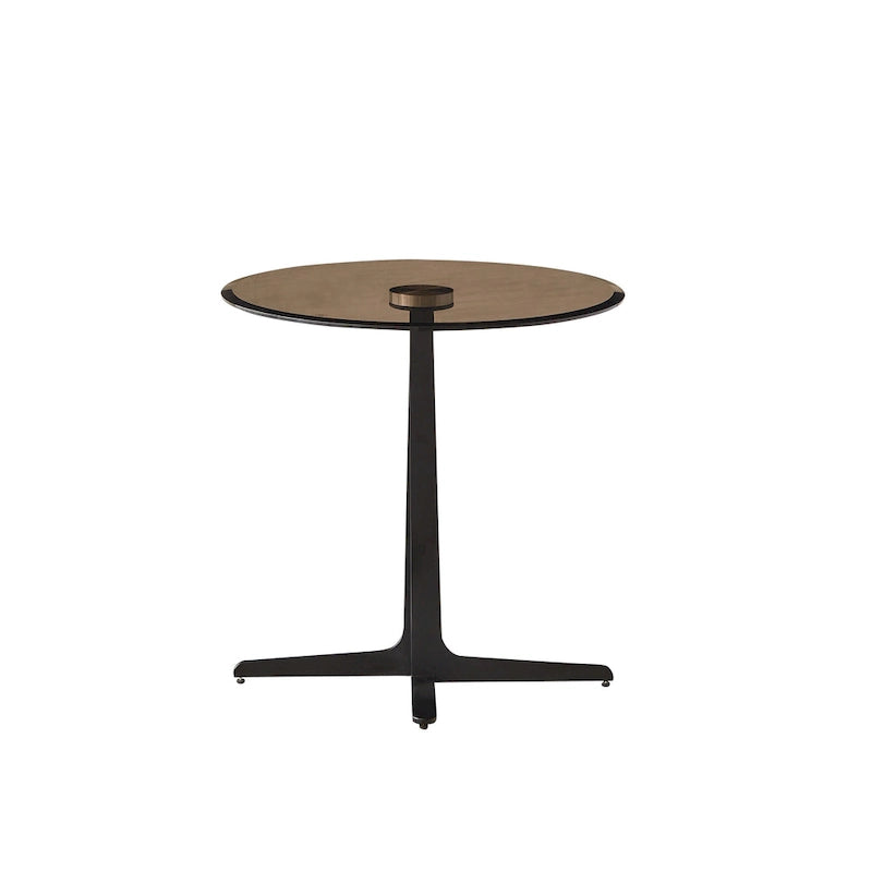 Table d'appoint ronde avec plateau en verre et base en métal