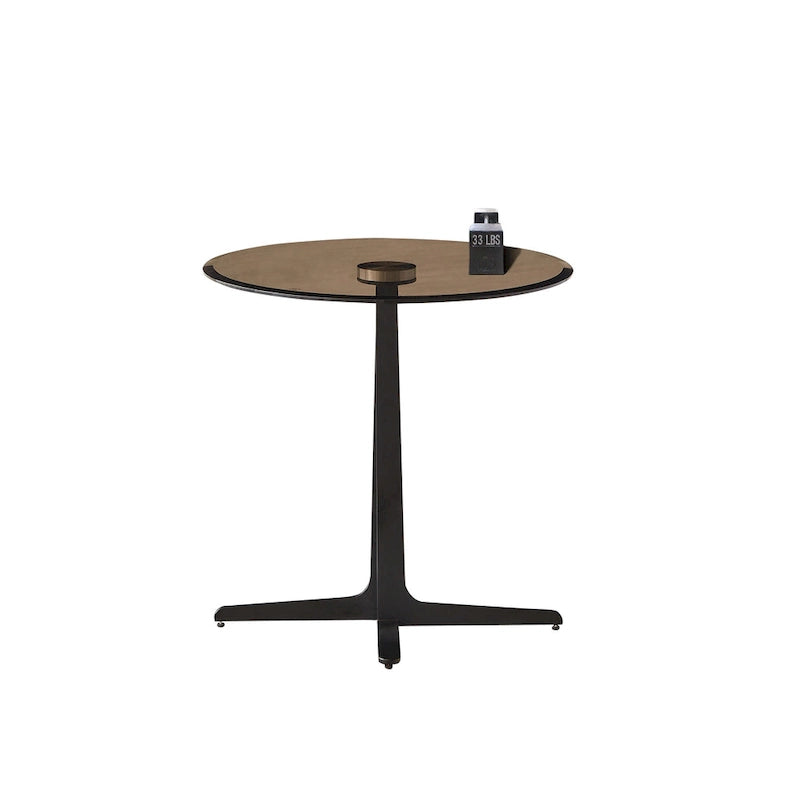 Table d'appoint ronde avec plateau en verre et base en métal