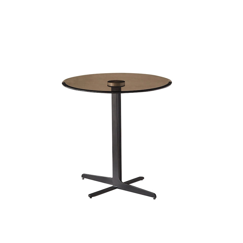Table d'appoint ronde avec plateau en verre et base en métal