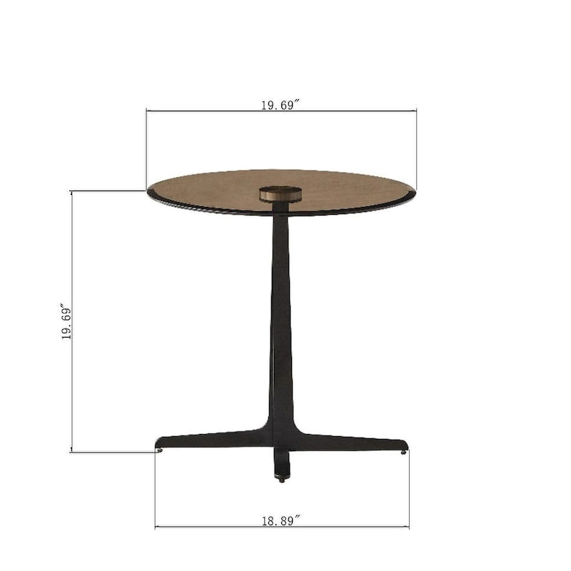 Table d'appoint ronde avec plateau en verre et base en métal
