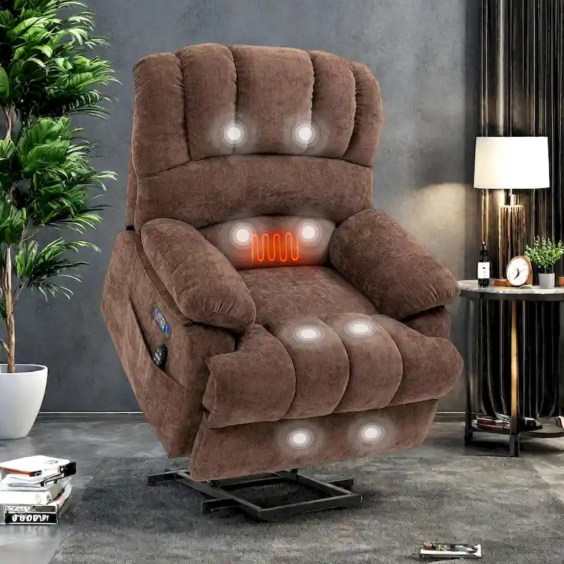 Fauteuil inclinable électrique surdimensionné avec massage, chauffage lombaire et port USB