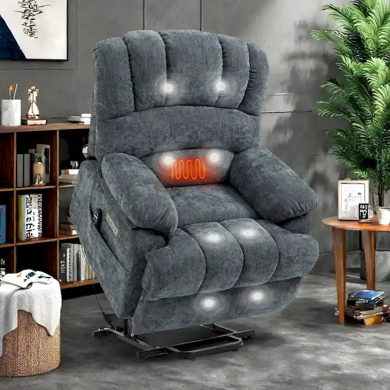 Fauteuil inclinable électrique surdimensionné avec massage, chauffage lombaire et port USB