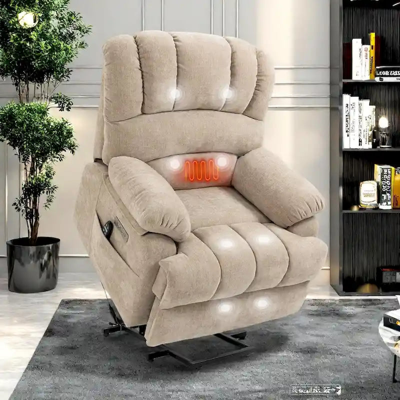 Fauteuil inclinable électrique surdimensionné avec massage, chauffage lombaire et port USB