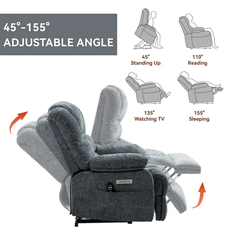 Fauteuil inclinable électrique surdimensionné avec massage, chauffage lombaire et port USB