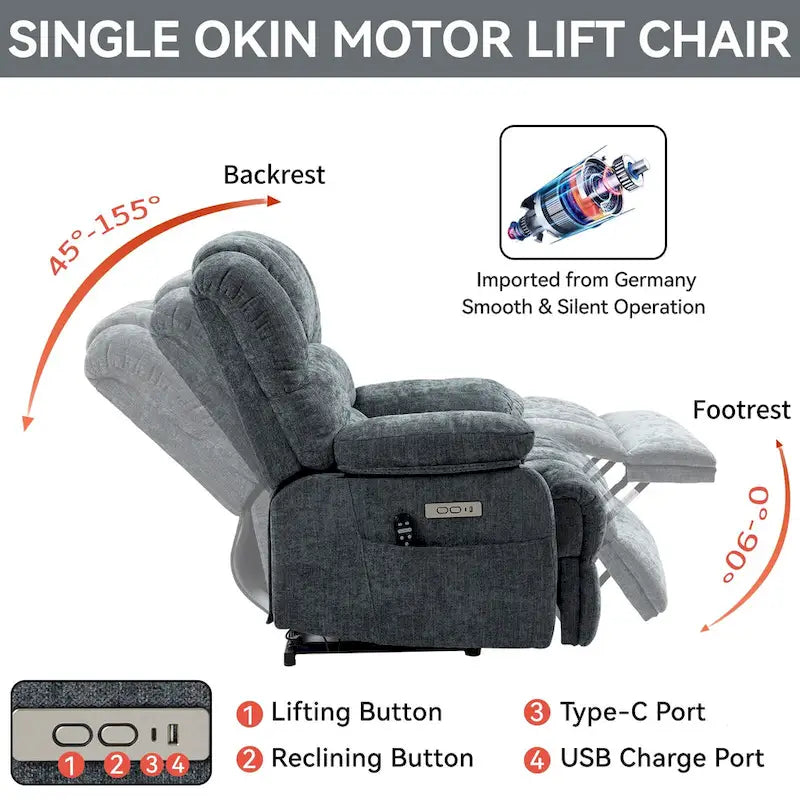 Fauteuil inclinable électrique surdimensionné avec massage, chauffage lombaire et port USB