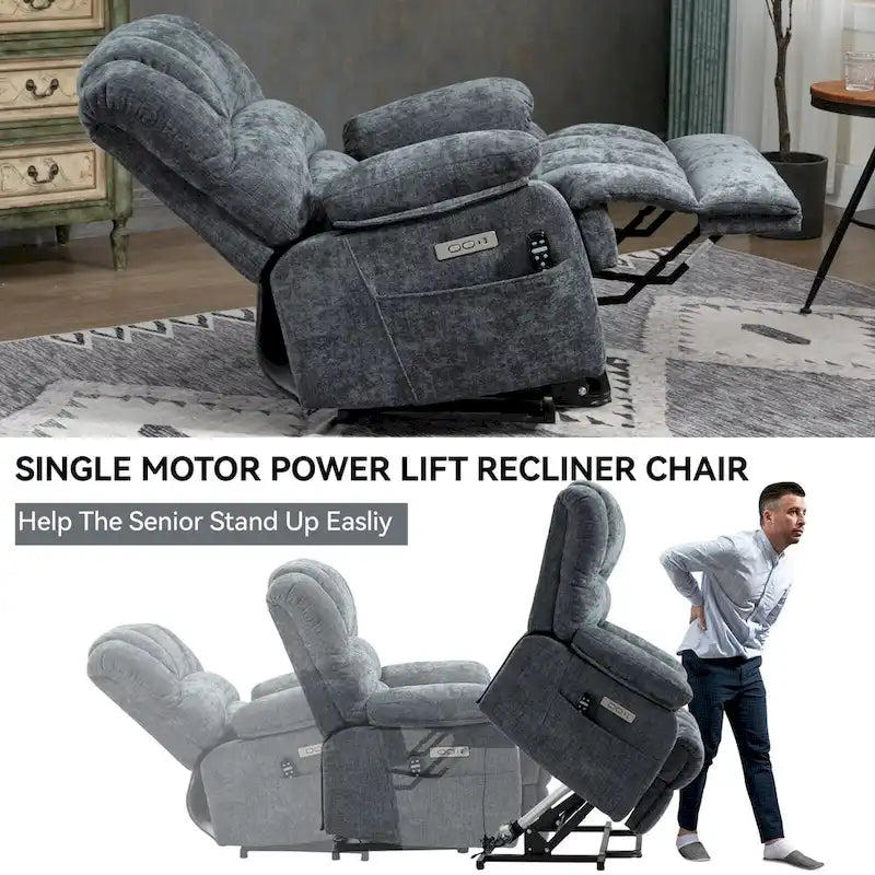 Fauteuil inclinable électrique surdimensionné avec massage, chauffage lombaire et port USB