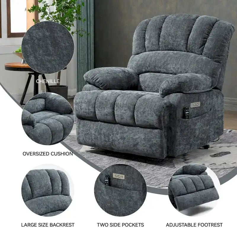 Fauteuil inclinable électrique surdimensionné avec massage, chauffage lombaire et port USB