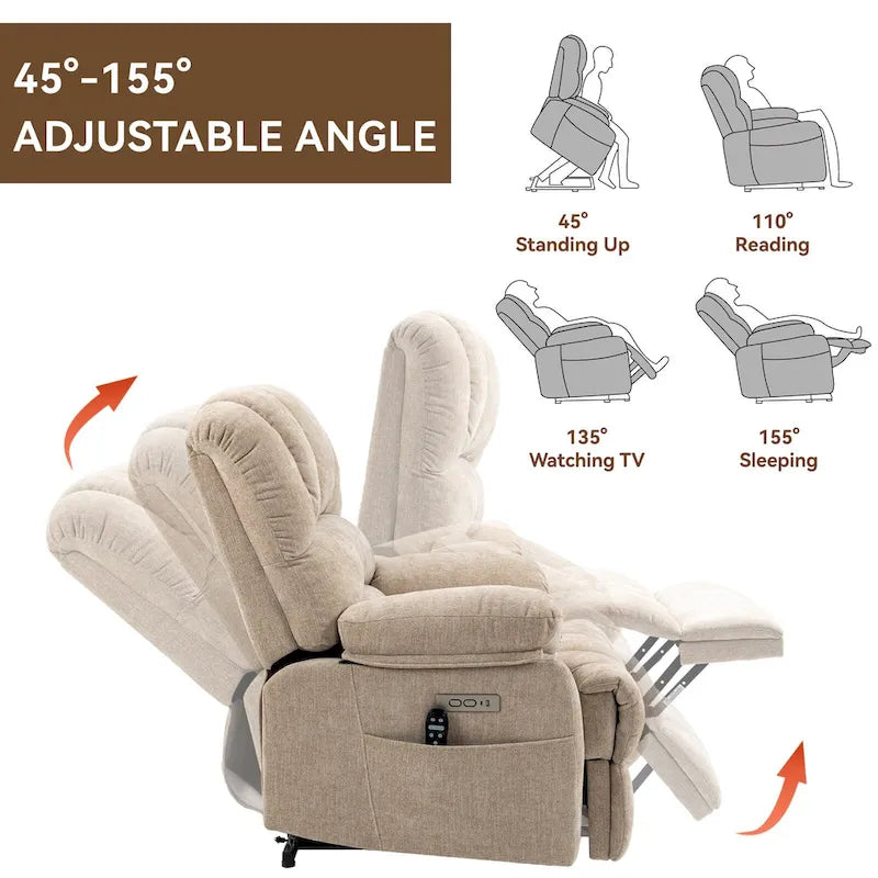 Fauteuil inclinable électrique surdimensionné avec massage, chauffage lombaire et port USB