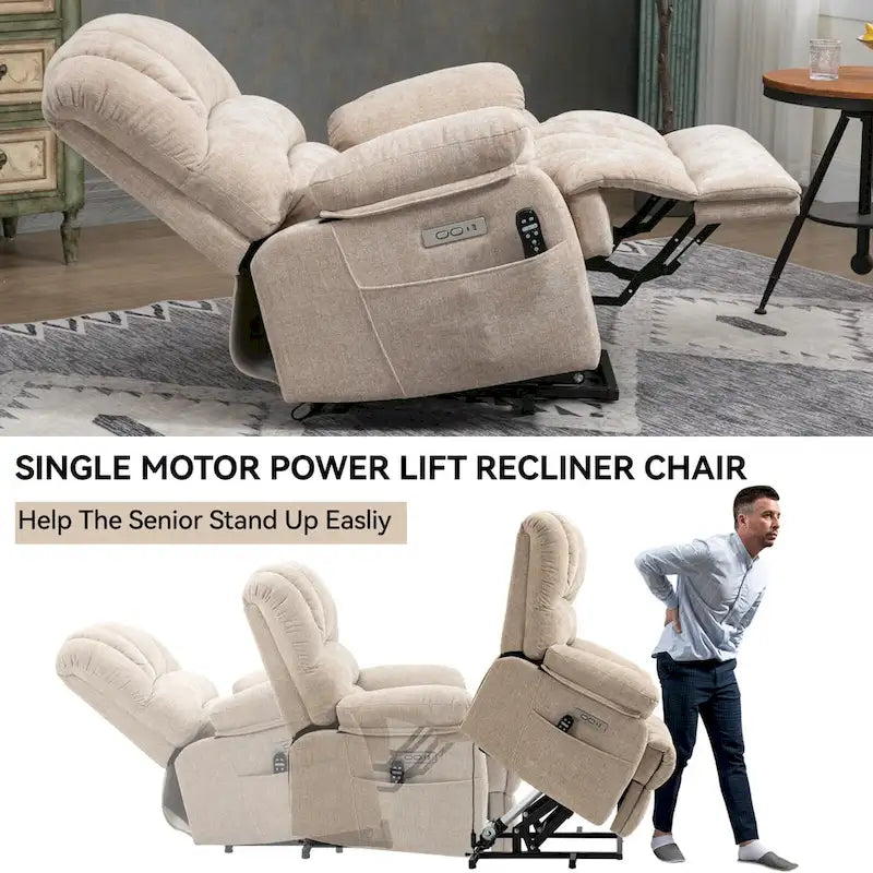 Fauteuil inclinable électrique surdimensionné avec massage, chauffage lombaire et port USB