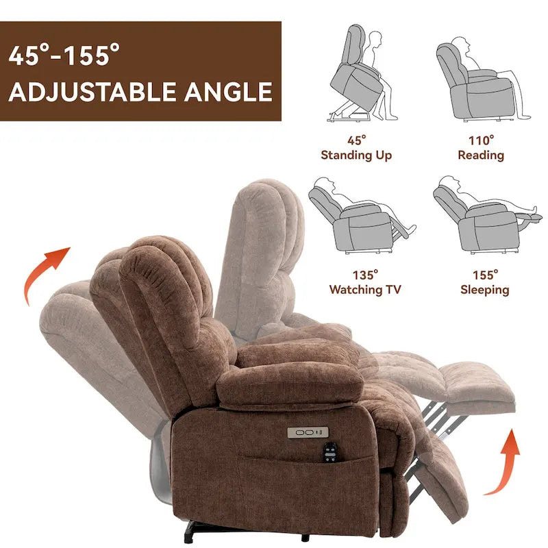 Fauteuil inclinable électrique surdimensionné avec massage, chauffage lombaire et port USB