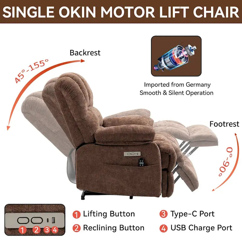Fauteuil inclinable électrique surdimensionné avec massage, chauffage lombaire et port USB