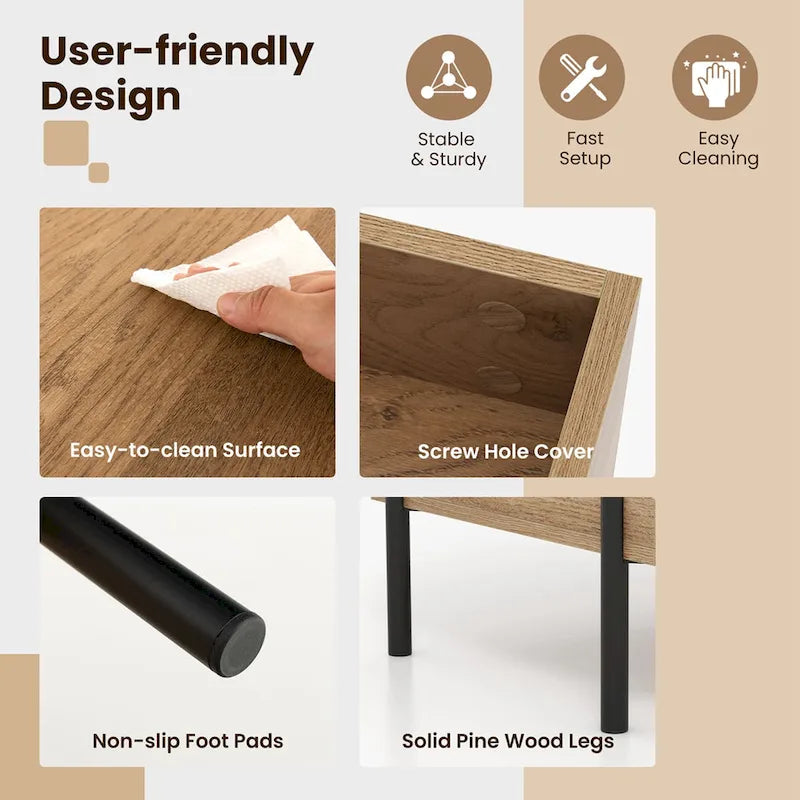 Table basse relevable avec compartiment de rangement caché et 3 casiers ouverts