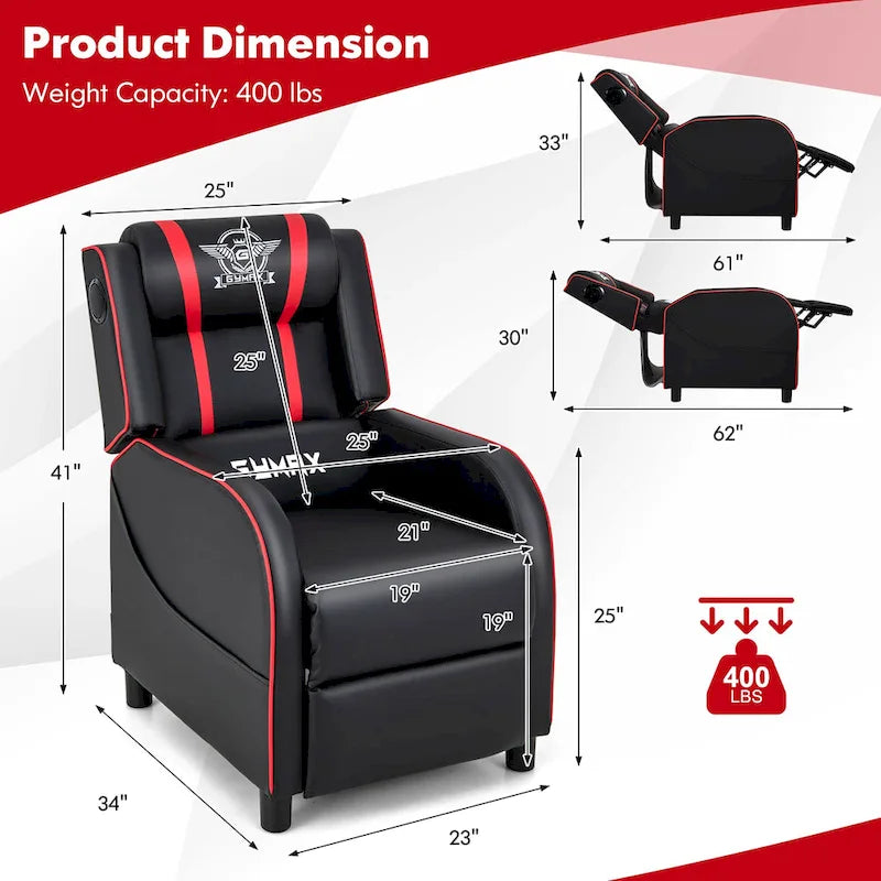 Fauteuil de relaxation gaming massant avec haut-parleurs Bluetooth et repose-pieds