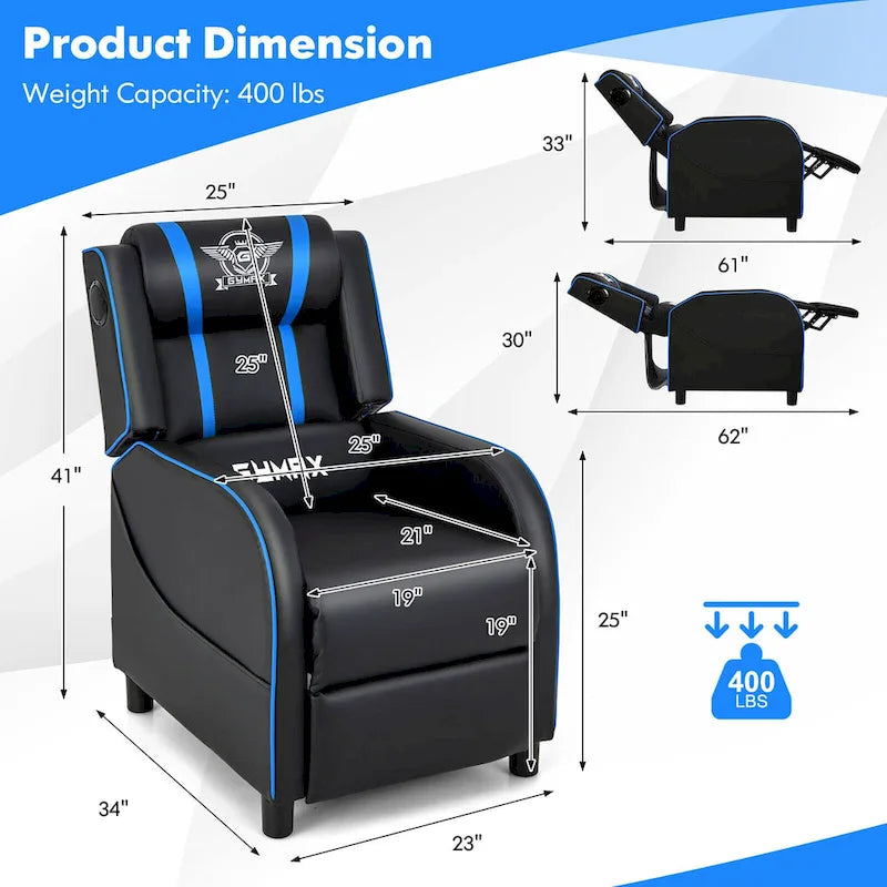 Fauteuil de relaxation gaming massant avec haut-parleurs Bluetooth et repose-pieds
