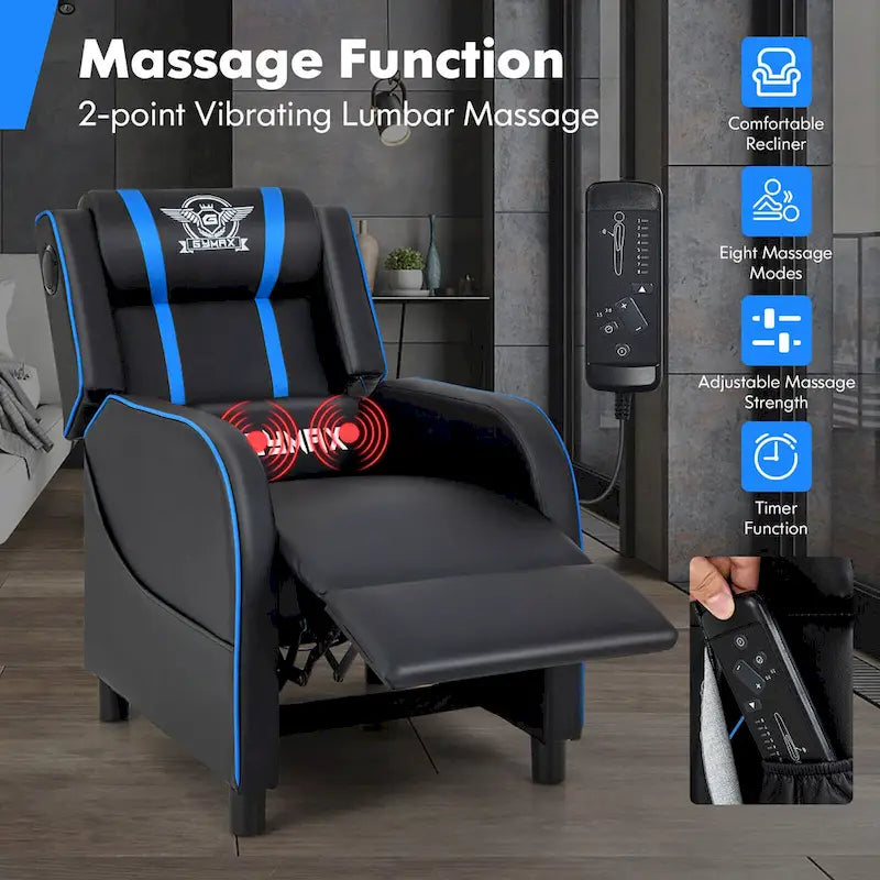 Fauteuil de relaxation gaming massant avec haut-parleurs Bluetooth et repose-pieds
