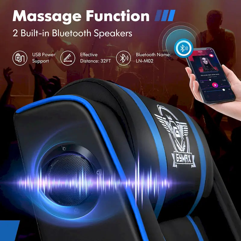 Fauteuil de relaxation gaming massant avec haut-parleurs Bluetooth et repose-pieds