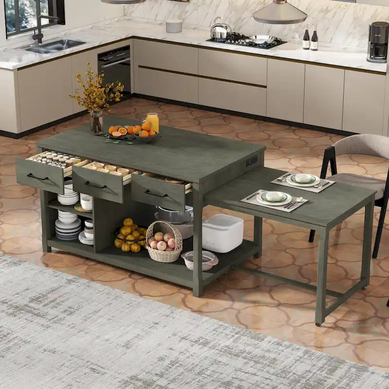 Îlot de cuisine extensible avec rangement (tabouret non inclus)