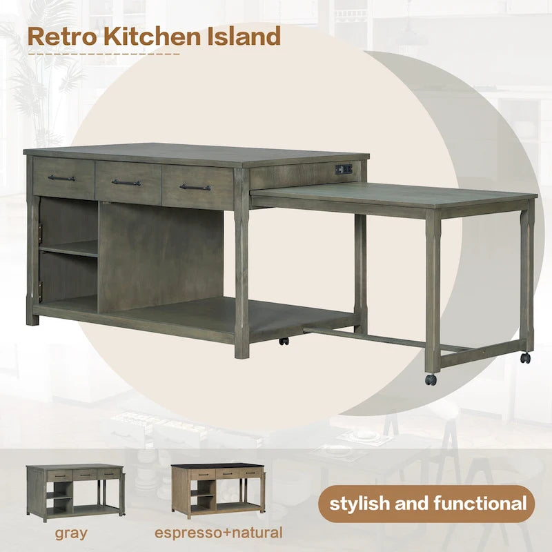 Îlot de cuisine extensible avec rangement (tabouret non inclus)