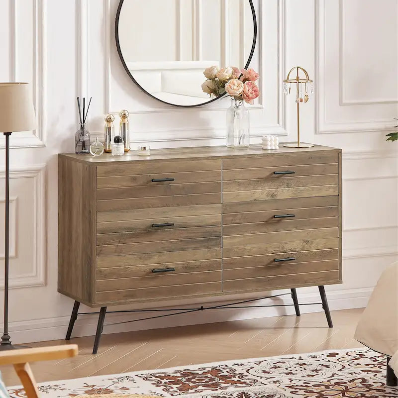 Commode de télévision à 6 tiroirs, meuble de rangement de 120 cm de large pour salon ou chambre à coucher