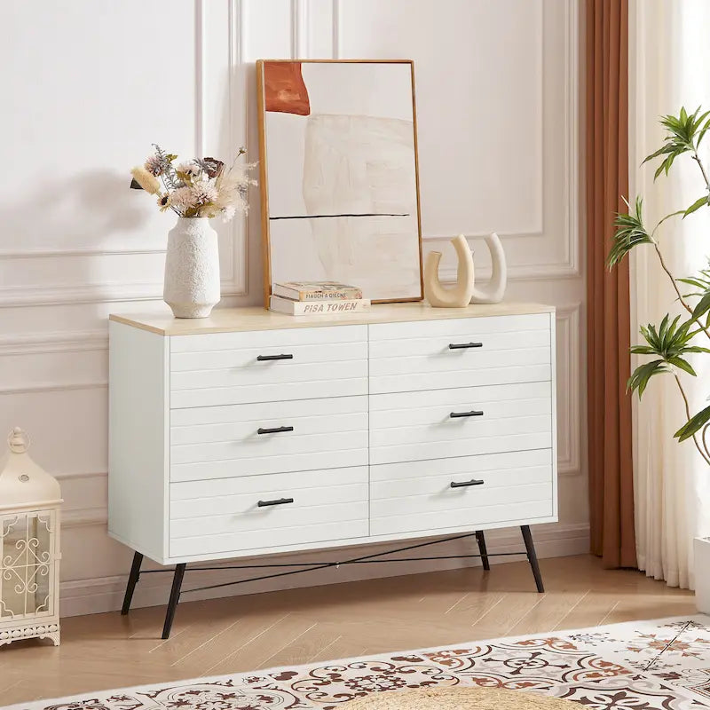 Commode de télévision à 6 tiroirs, meuble de rangement de 120 cm de large pour salon ou chambre à coucher