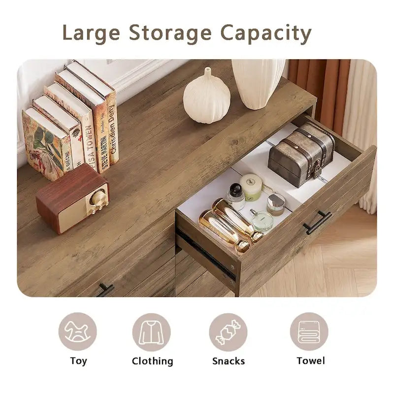 Commode de télévision à 6 tiroirs, meuble de rangement de 120 cm de large pour salon ou chambre à coucher