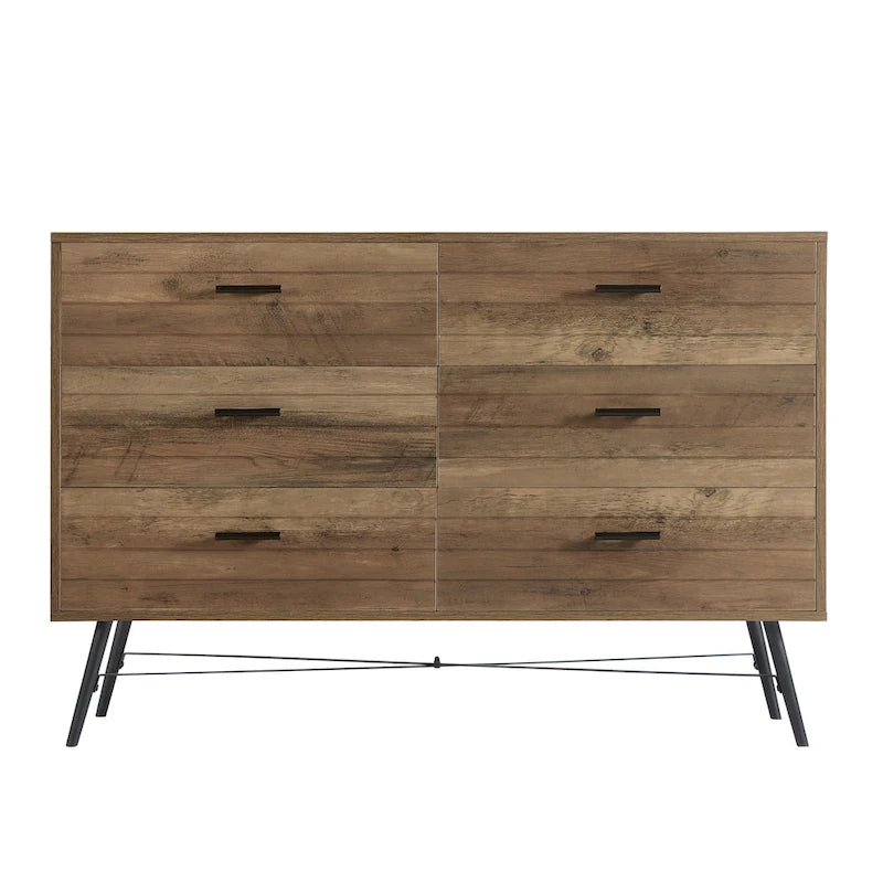 Commode de télévision à 6 tiroirs, meuble de rangement de 120 cm de large pour salon ou chambre à coucher