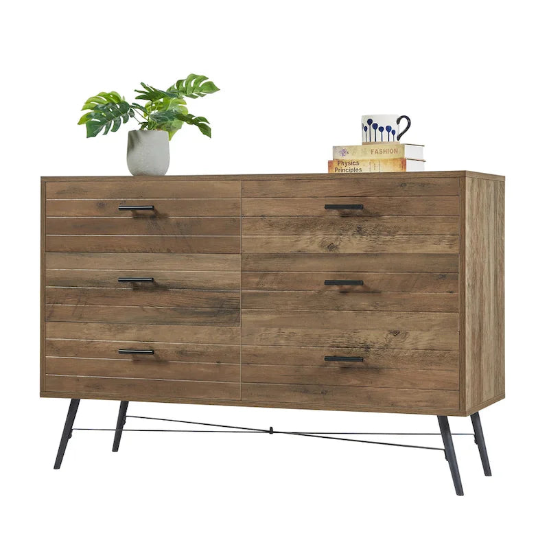 Commode de télévision à 6 tiroirs, meuble de rangement de 120 cm de large pour salon ou chambre à coucher