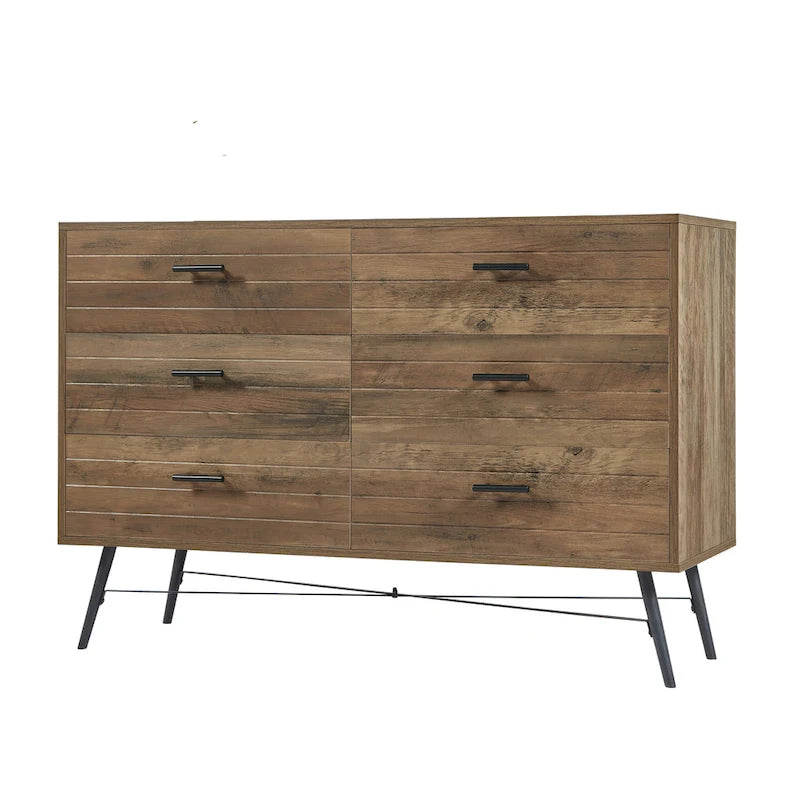 Commode de télévision à 6 tiroirs, meuble de rangement de 120 cm de large pour salon ou chambre à coucher