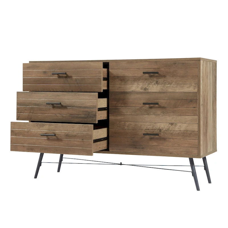 Commode de télévision à 6 tiroirs, meuble de rangement de 120 cm de large pour salon ou chambre à coucher