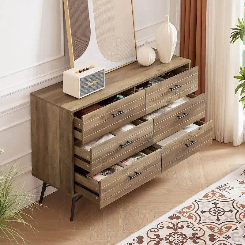 Commode de télévision à 6 tiroirs, meuble de rangement de 120 cm de large pour salon ou chambre à coucher