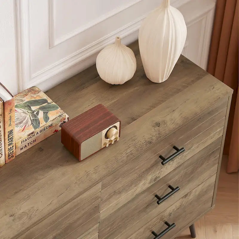 Commode de télévision à 6 tiroirs, meuble de rangement de 120 cm de large pour salon ou chambre à coucher