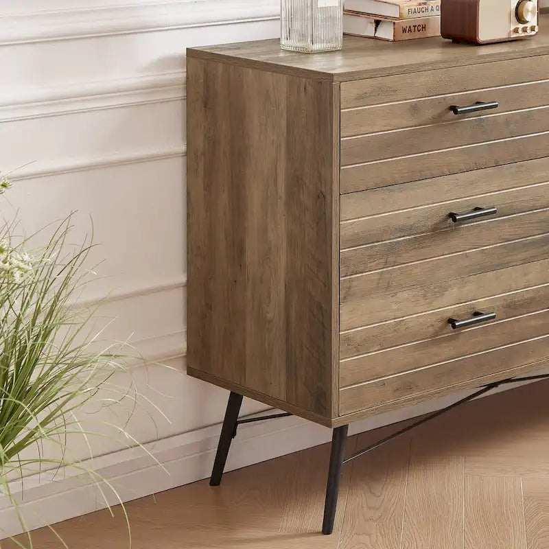 Commode de télévision à 6 tiroirs, meuble de rangement de 120 cm de large pour salon ou chambre à coucher