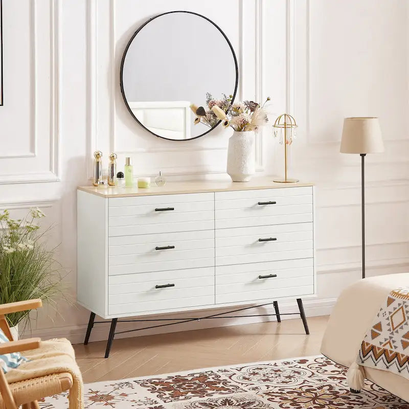 Commode de télévision à 6 tiroirs, meuble de rangement de 120 cm de large pour salon ou chambre à coucher