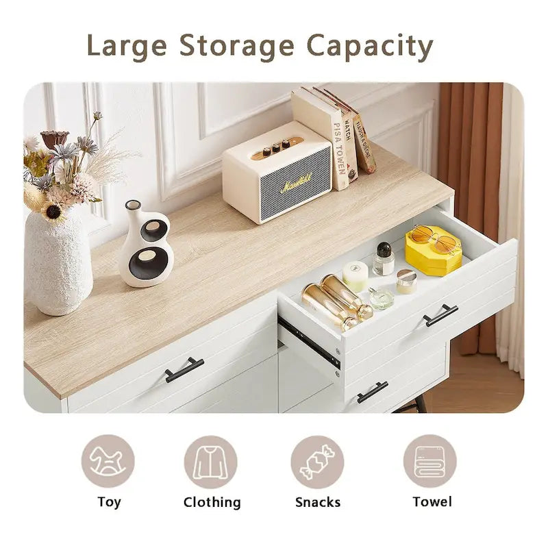 Commode de télévision à 6 tiroirs, meuble de rangement de 120 cm de large pour salon ou chambre à coucher