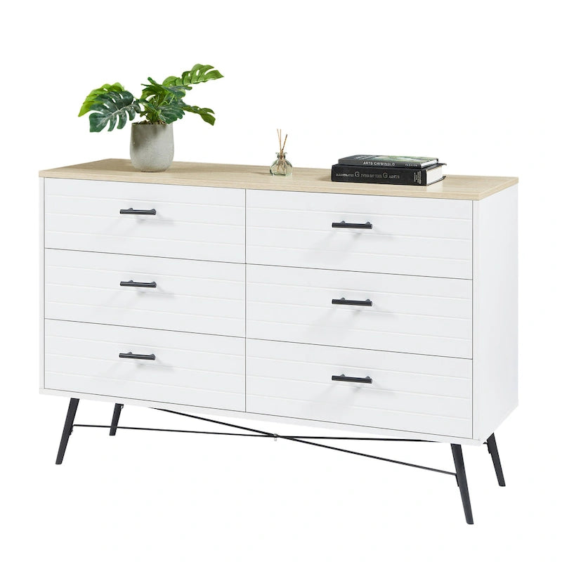 Commode de télévision à 6 tiroirs, meuble de rangement de 120 cm de large pour salon ou chambre à coucher