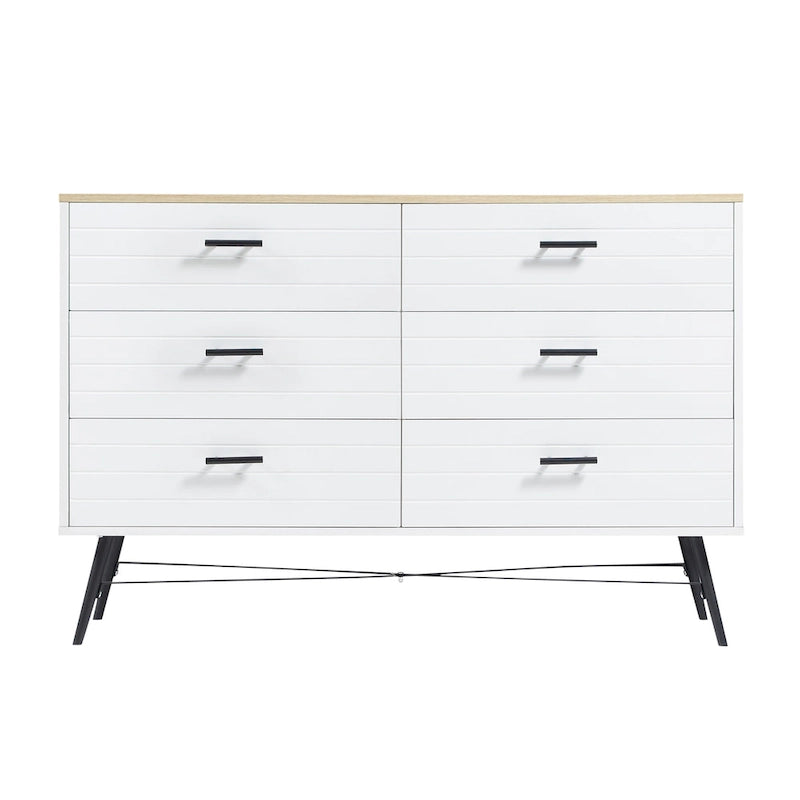 Commode de télévision à 6 tiroirs, meuble de rangement de 120 cm de large pour salon ou chambre à coucher
