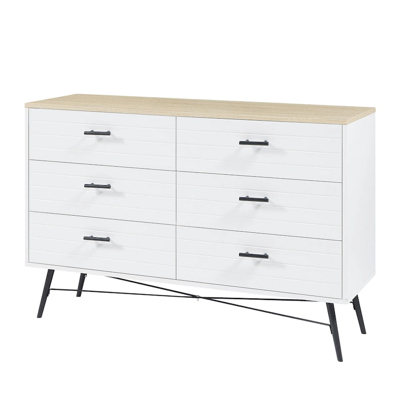Commode de télévision à 6 tiroirs, meuble de rangement de 120 cm de large pour salon ou chambre à coucher