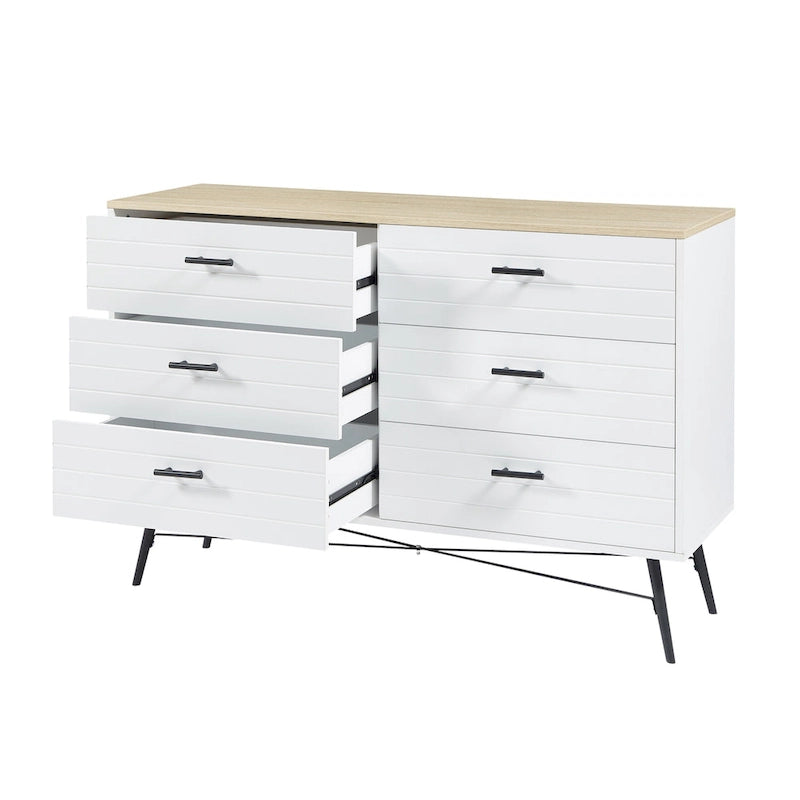 Commode de télévision à 6 tiroirs, meuble de rangement de 120 cm de large pour salon ou chambre à coucher