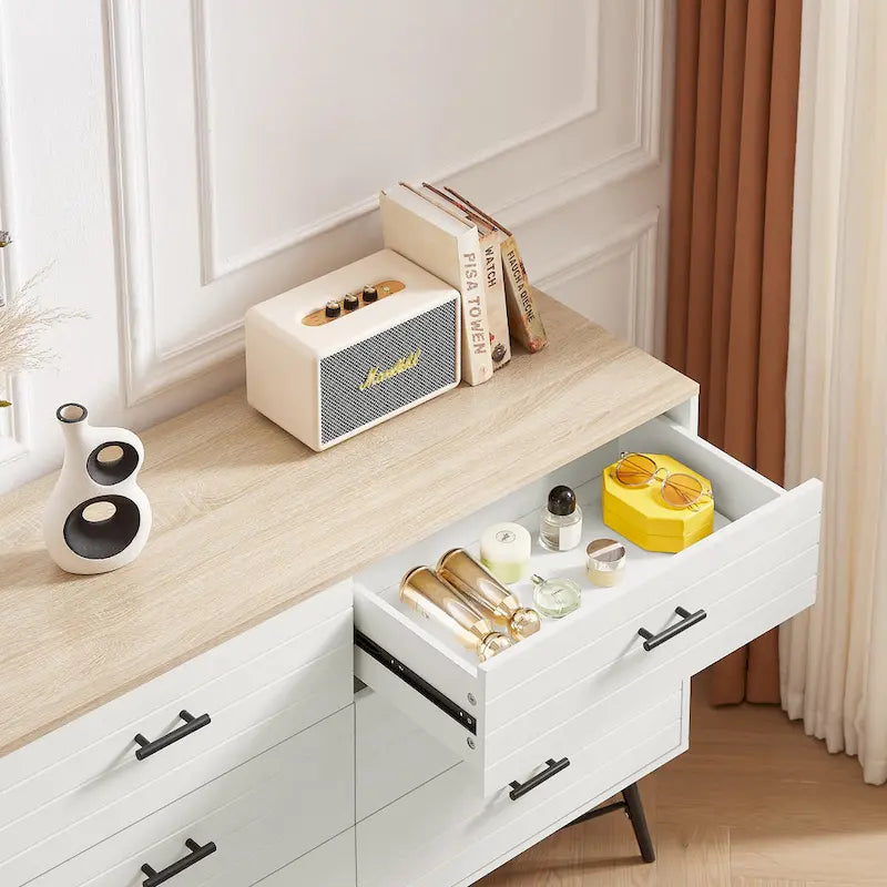 Commode de télévision à 6 tiroirs, meuble de rangement de 120 cm de large pour salon ou chambre à coucher