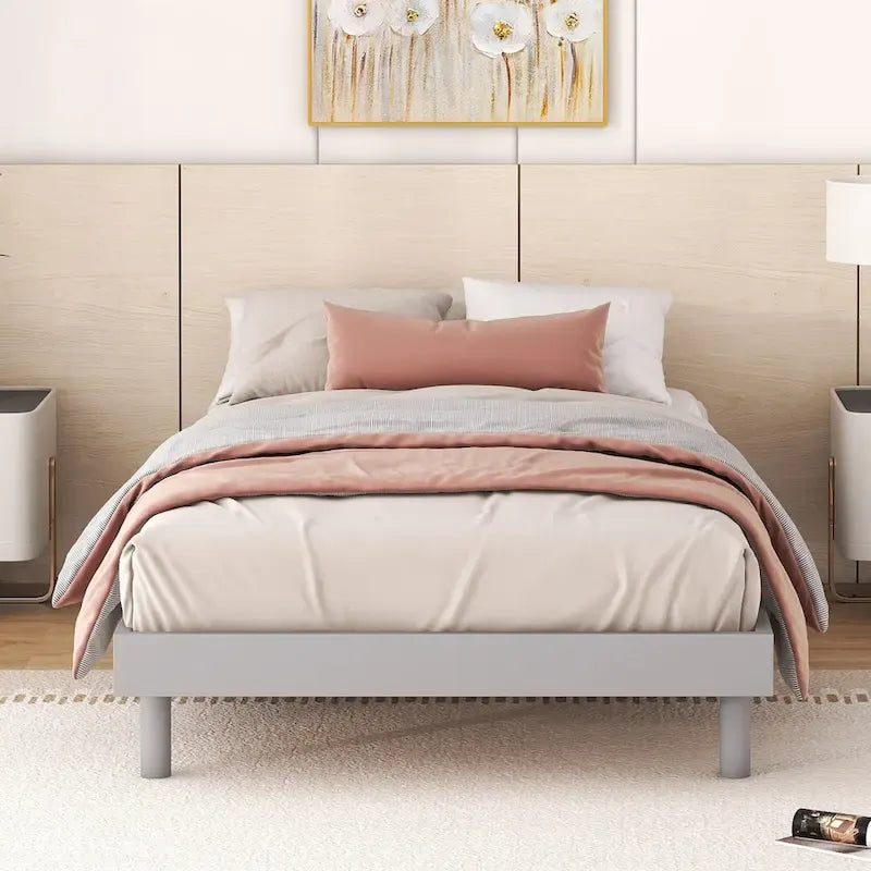Cadre de lit plateforme flottant simple avec pieds en hévéa