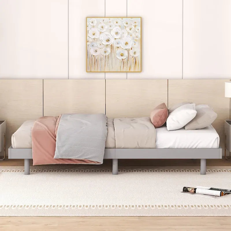 Cadre de lit plateforme flottant simple avec pieds en hévéa