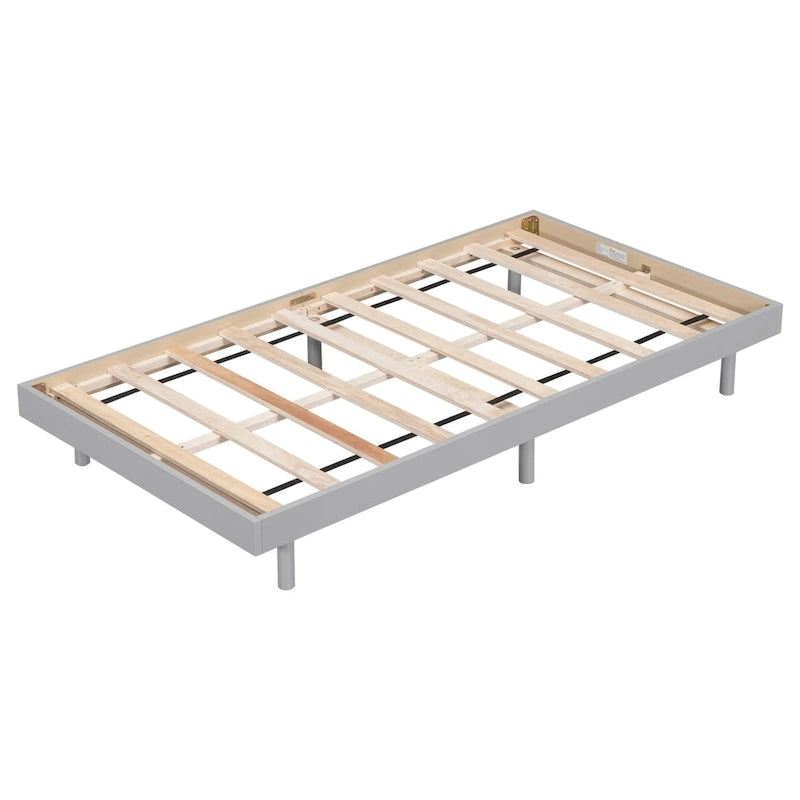 Cadre de lit plateforme flottant simple avec pieds en hévéa