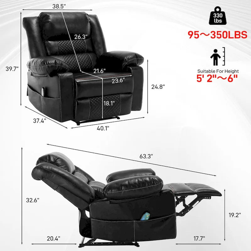 Fauteuil inclinable manuel avec massage et chauffage