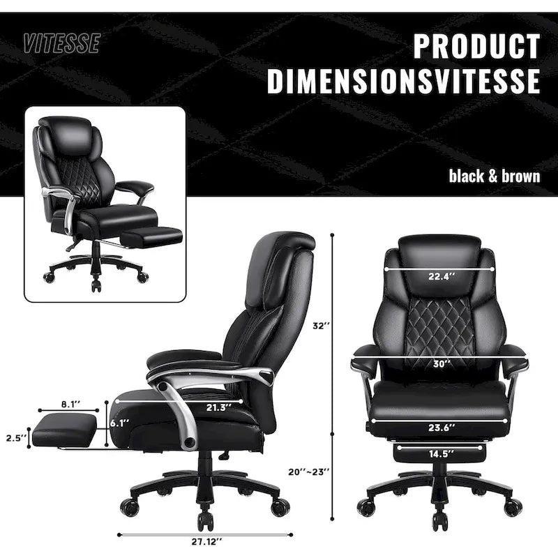 Chaise de bureau grande taille avec repose-pieds et support lombaire – Capacité de 227 kg