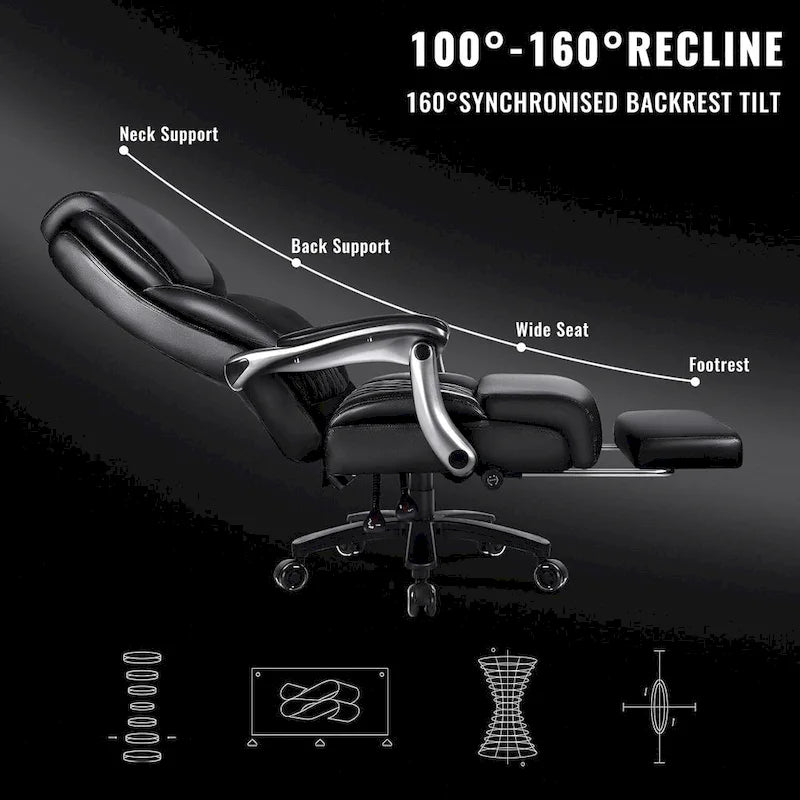 Chaise de bureau grande taille avec repose-pieds et support lombaire – Capacité de 227 kg