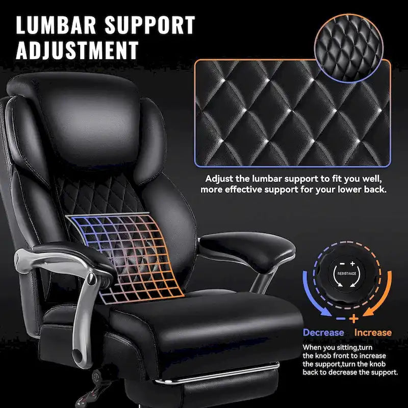 Chaise de bureau grande taille avec repose-pieds et support lombaire – Capacité de 227 kg