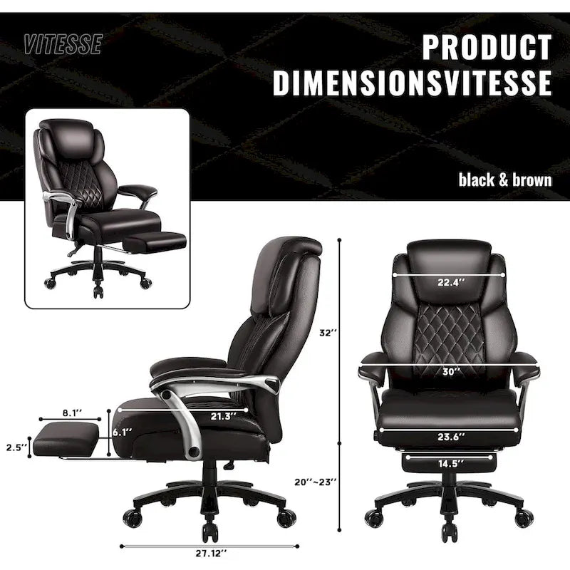Chaise de bureau grande taille avec repose-pieds et support lombaire – Capacité de 227 kg