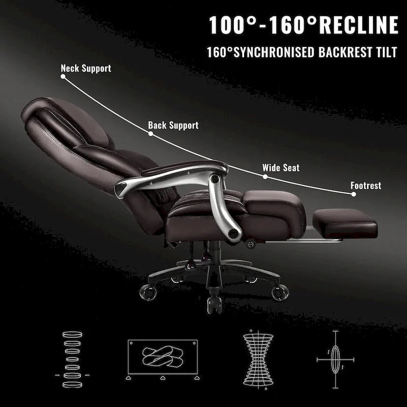 Chaise de bureau grande taille avec repose-pieds et support lombaire – Capacité de 227 kg