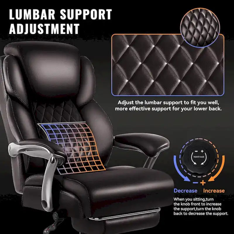 Chaise de bureau grande taille avec repose-pieds et support lombaire – Capacité de 227 kg