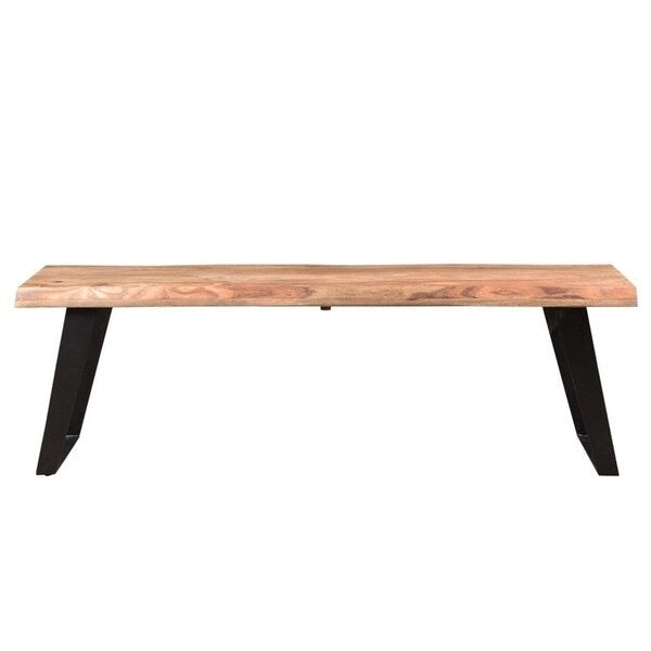 Banc en bois massif à bord brut avec pieds en fer